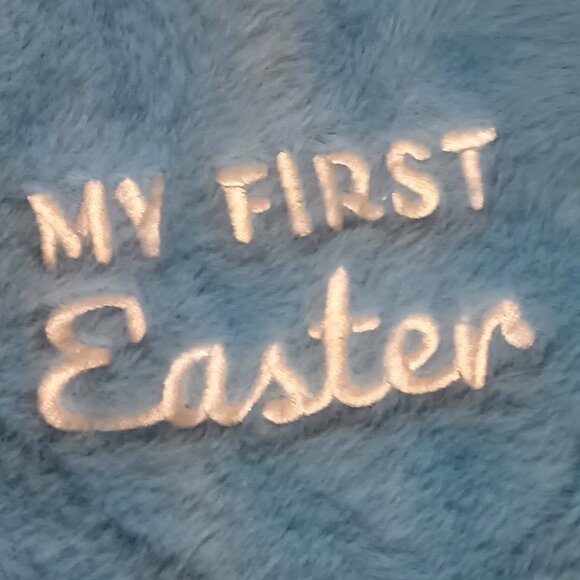 NWOT~ Tan Bunny Rabbit with Blue Embroidered 1st Easter Baby Security Blanket - Picture 5 of 10
